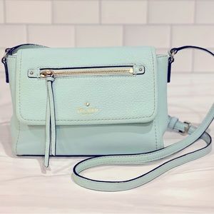 Kate Spade-Medium Crossbody. Light Blue Pebbled Leather. Gently used